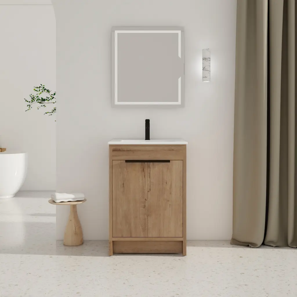 24 Inch Freestanding Bathroom Vanity White Ceramic Sink and Soft Close Doors g-lemon
