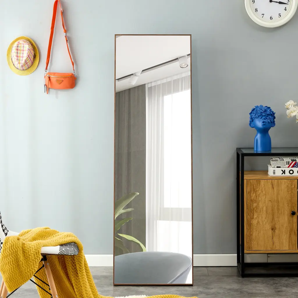 Brown Solid Wood Frame Full Length Dressing Mirror droom w-1151