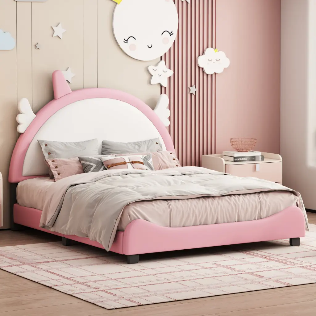 Cute Full Size Upholstered Bed Unicorn Headboard Girls homey life