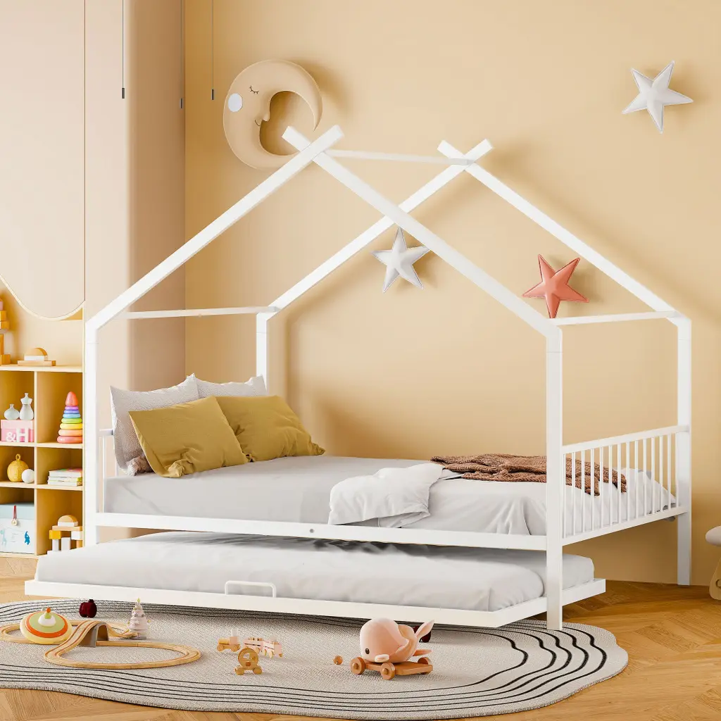 Full Size Metal Houtilize Bed Twin Size Trundle White Full White Metal Bed Frame lucky world