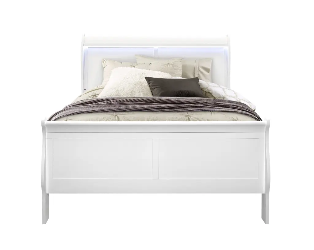 Charlston White Full Bed LED White Solid Wood MDF luxe modern furniture