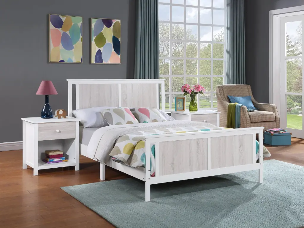 Connelly Full Bed White Rockport Gray Solid Wood Frame Underbed Storage simple living