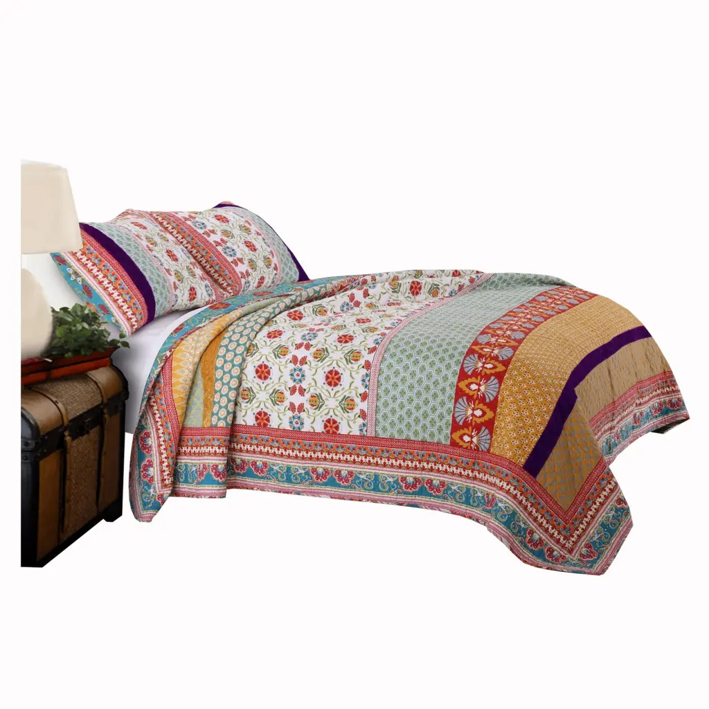 Geometric And Floral Print Full Size Quilt Set 2 Shams Multicolor Bedding royal hampton
