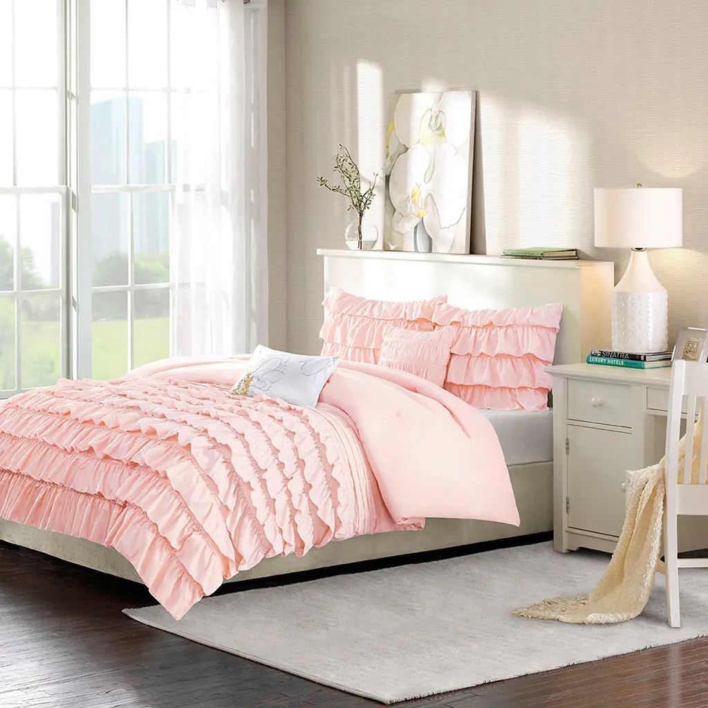 Ruffle Easeer Set Full Blush Polyester Bedding Set jla