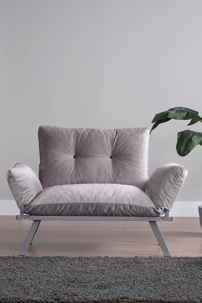 Alora Metal Legs Futon Beautiful Seat Stone Gray Chenille Modern Sofa Bed furnia