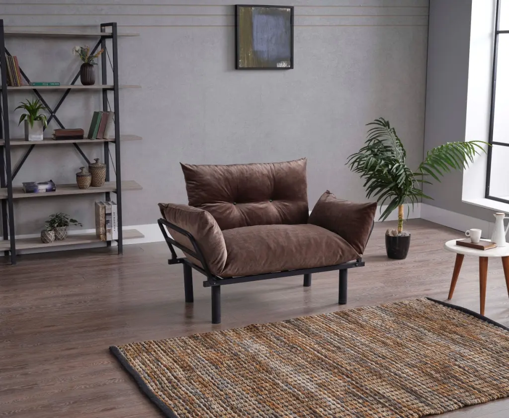 Sona Futon Beautiful Seat Brown Metal Frame Convertible Sofa Bed furnia