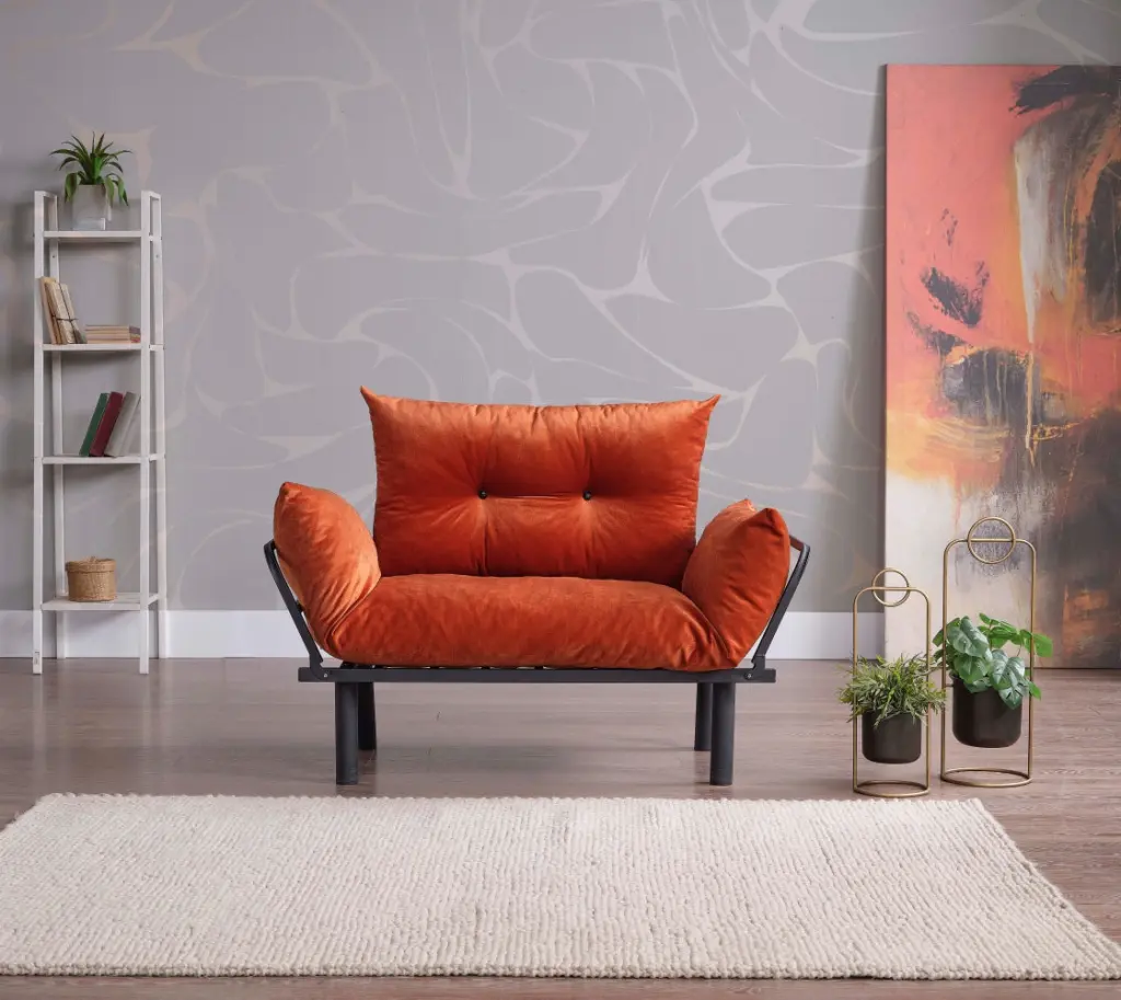 Sona Futon Beautiful Seat Orange Metal Frame Convertible Sofa Bed furnia