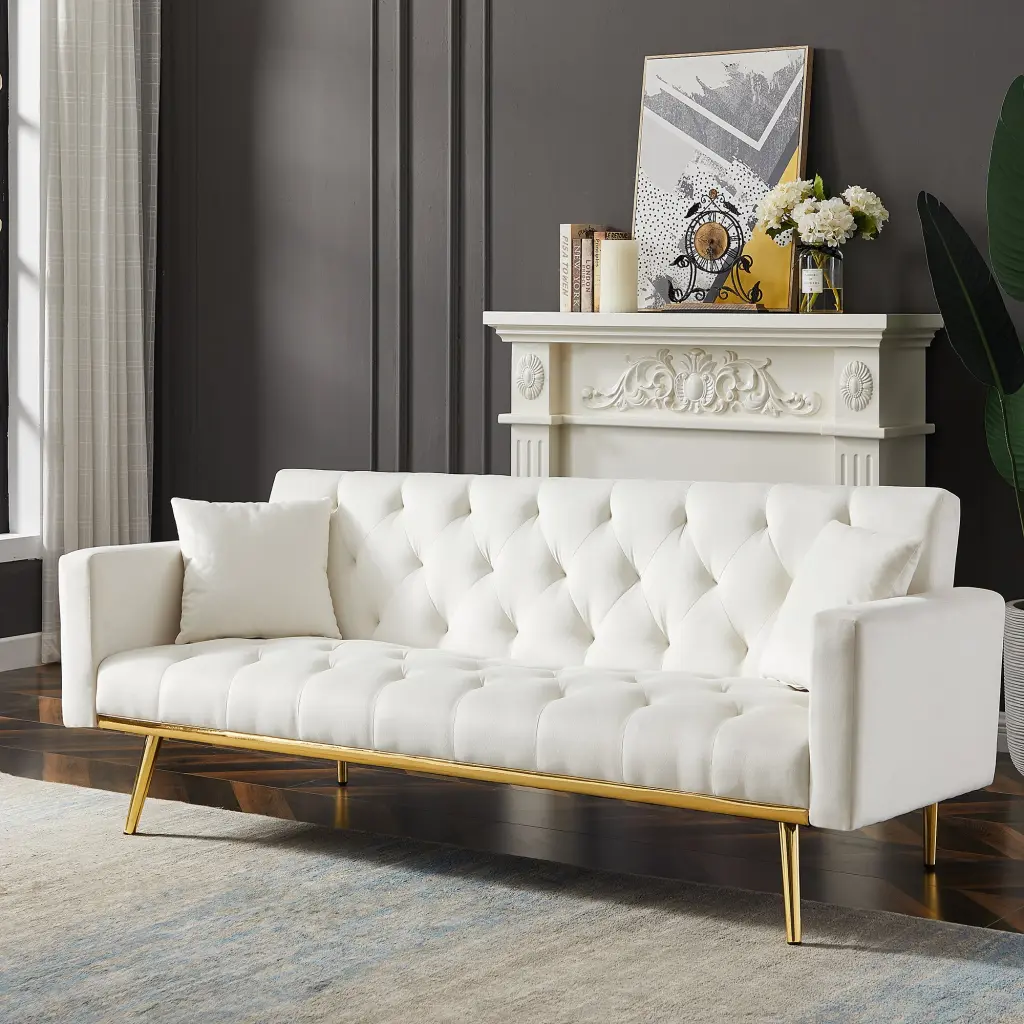 Cream White Convertible Folding Futon Sofa Bed Sleeper Couch Small Spaces rnb