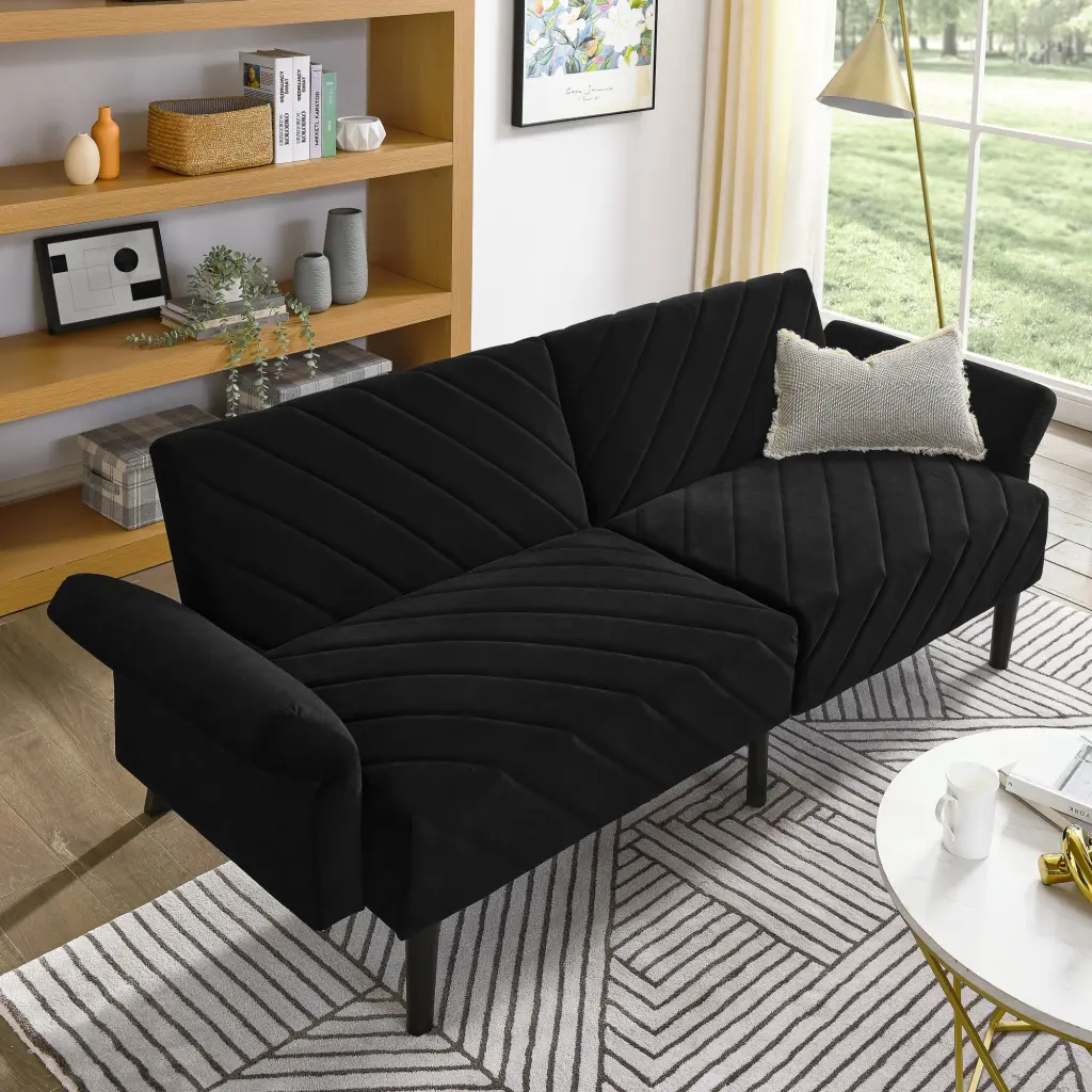 Velvet Futon Couch Convertible Folding Sofa Bed Adjustable Backrest royal star