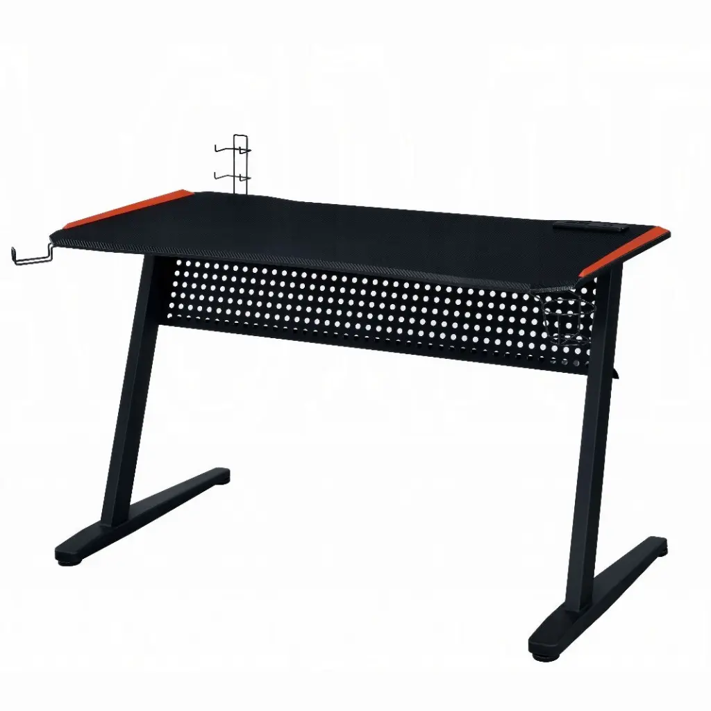 Black and Red Gaming Desk LED Light and USB Port furniture max