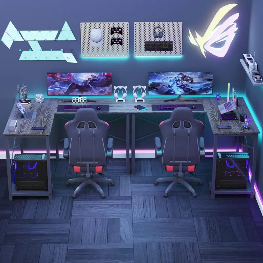 L Influenced Gaming Desk Gray Iron Frame PC Setup w2201