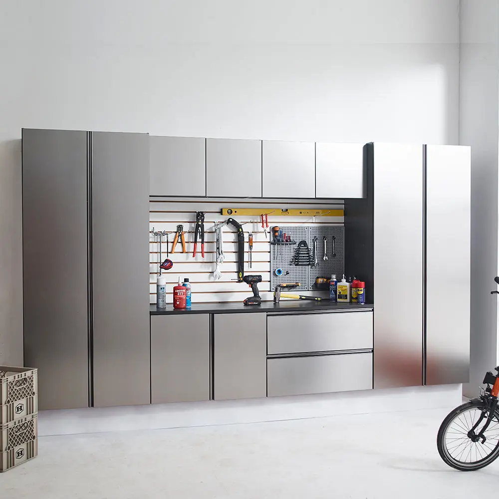 Nova Series 128 Inch W X 72 Inch H X 20 Inch D Metallic Grey Garage Cabinets klair living