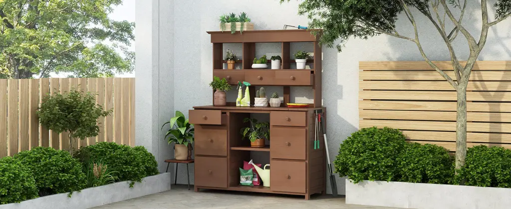 Rustic Garden Potting Bench Table Multiple Drawers Outdoor Gardening rnb