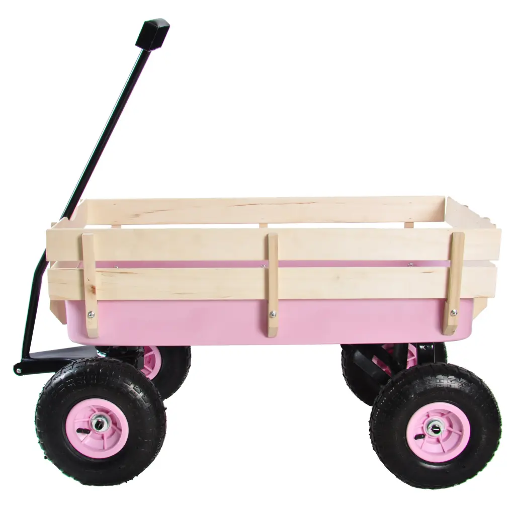 Outdoor All Terrain Wagon Wood Railing And Air Tires Garden Cart qdxfl