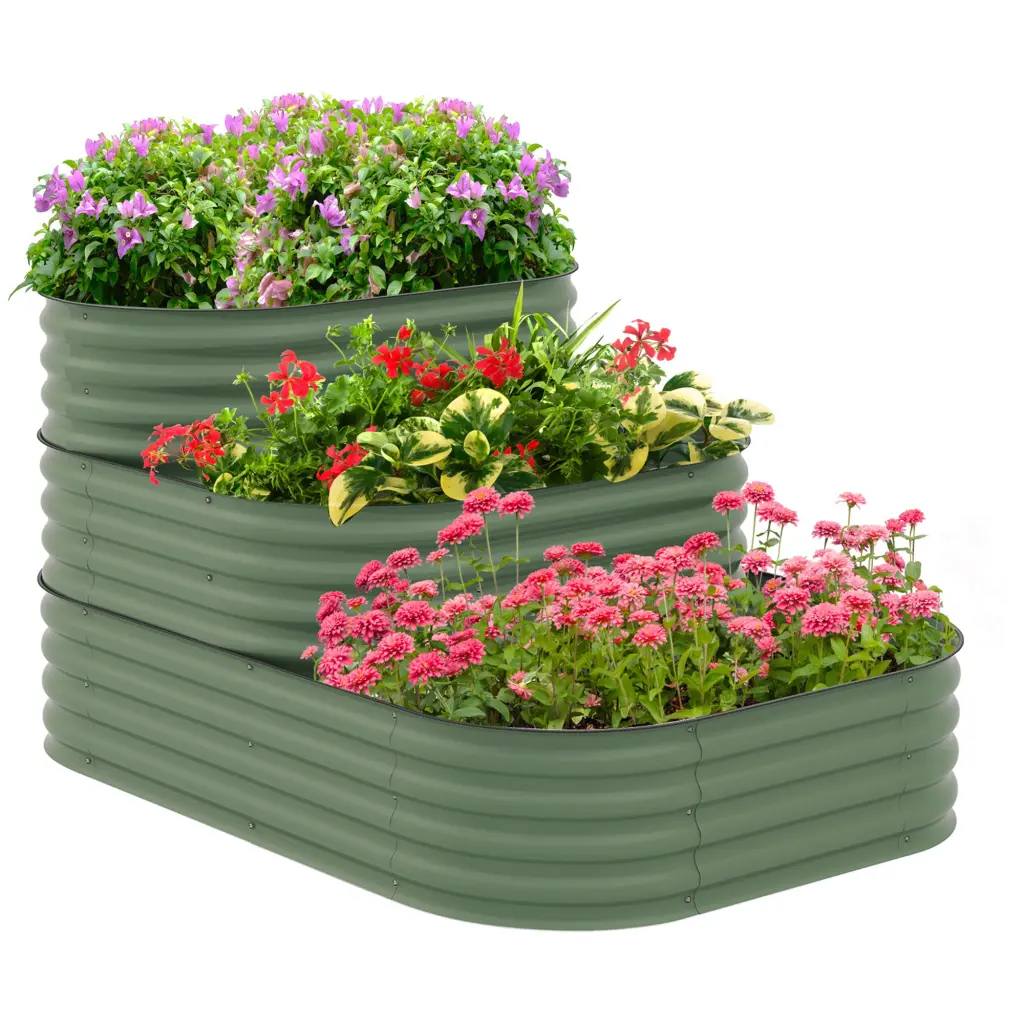Outsunny 3 Tier Galvanized Steel Raised Garden Bed Kit 62.25X43X24 Inches aosom business