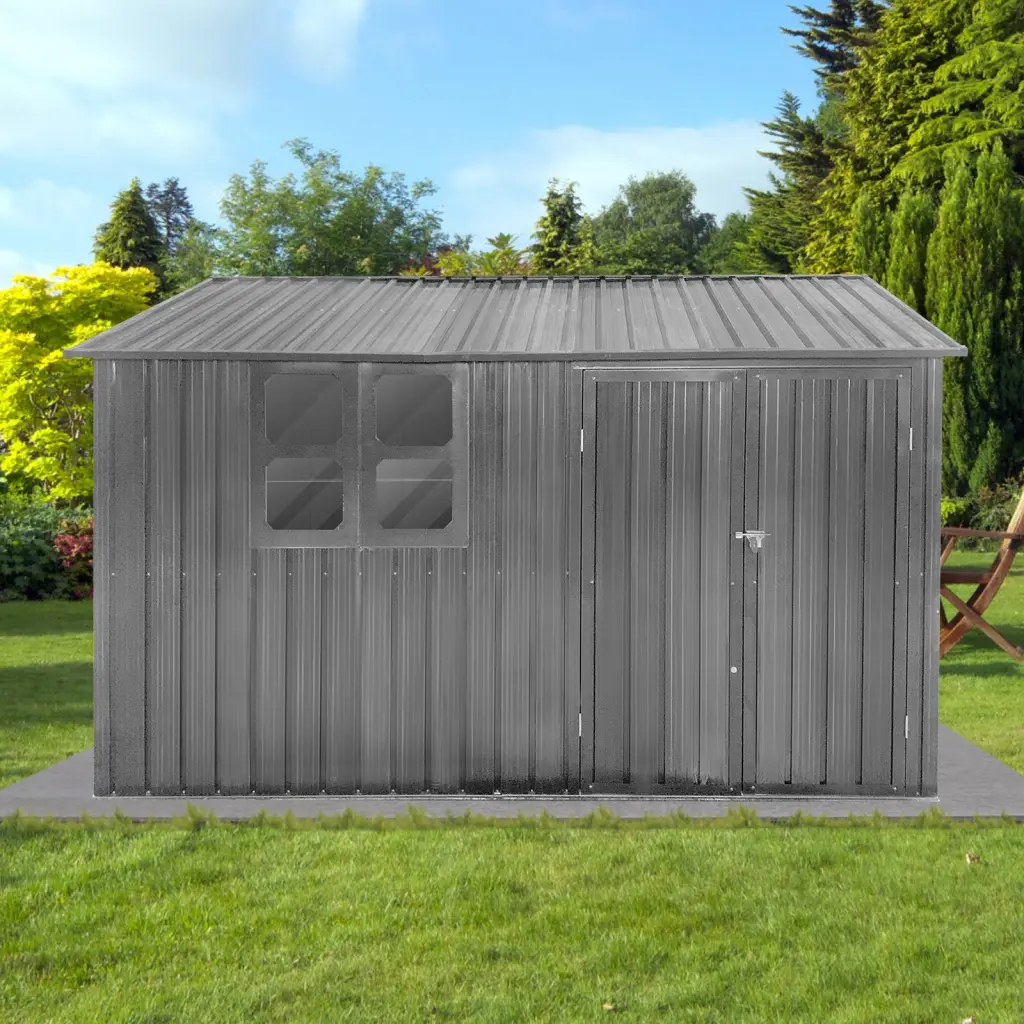 Metal Garden Shed 10Ft x 8Ft Outdoor Grey Window storage sheds