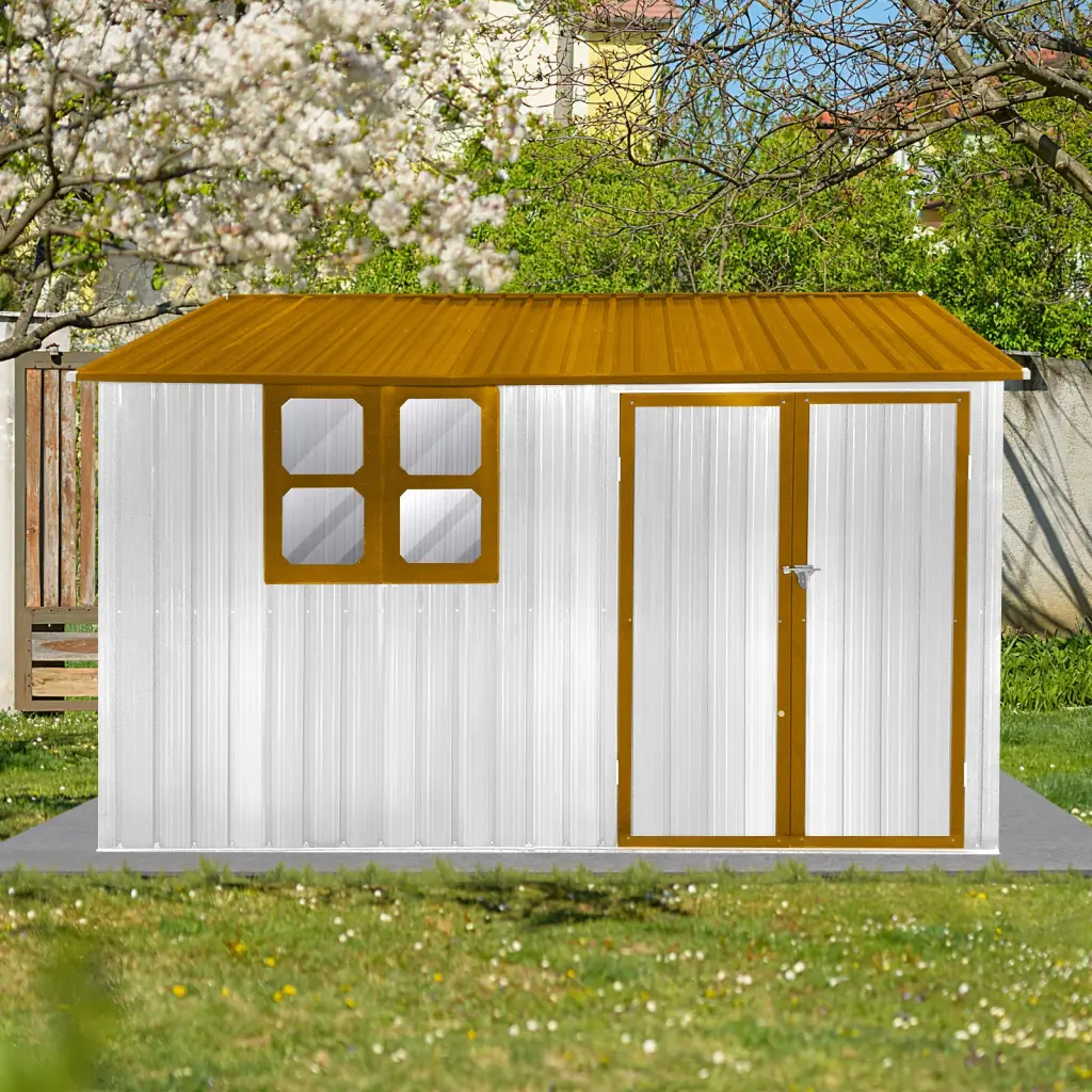 Metal Garden Shed 10ft x 8ft Outdoor Storage Shed Window White And Yellow storage sheds
