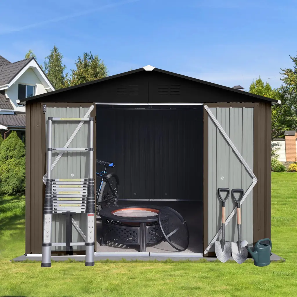 Metal Garden Shed 10x8 Outdoor Storage Brown and Black Finish storage sheds