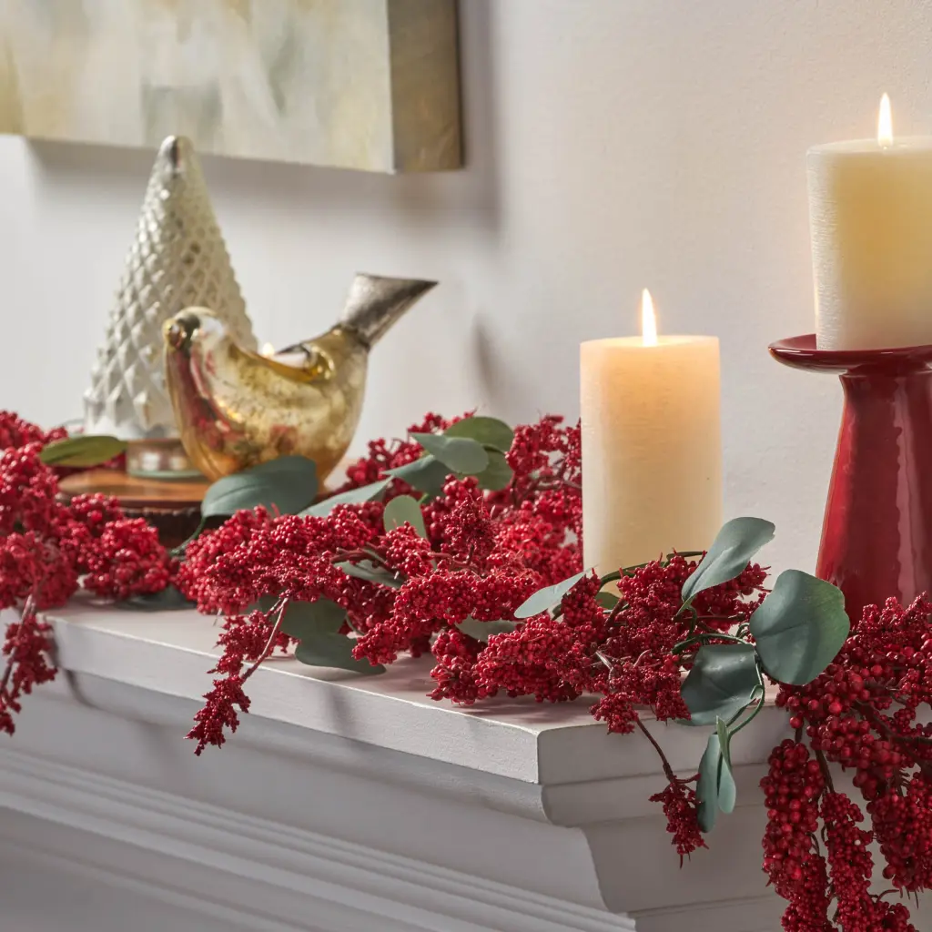 5' Eucalyptus Berry Garland Red Polyester nh-bc furniturings