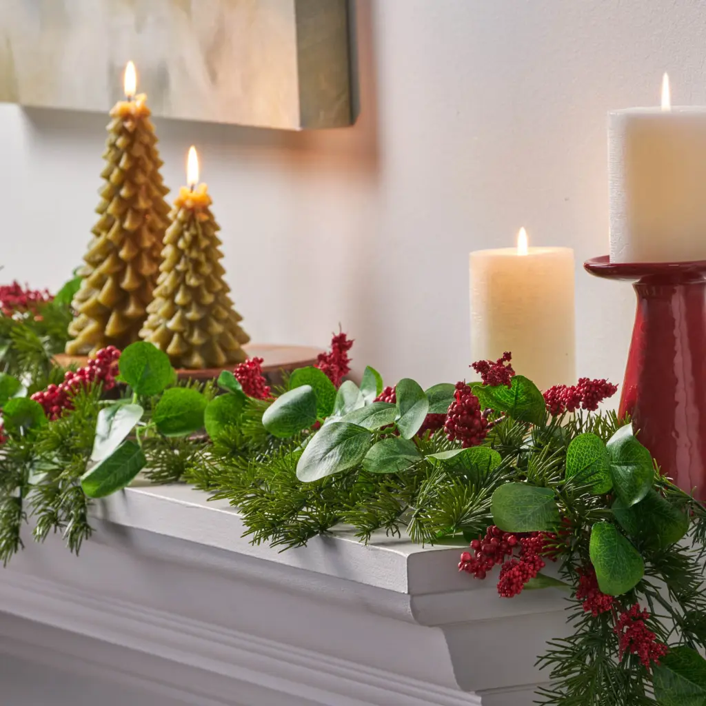 5 Feet Leaves Berry Garland Red Polyester Decorative Hanging Decor nh-bc furniturings