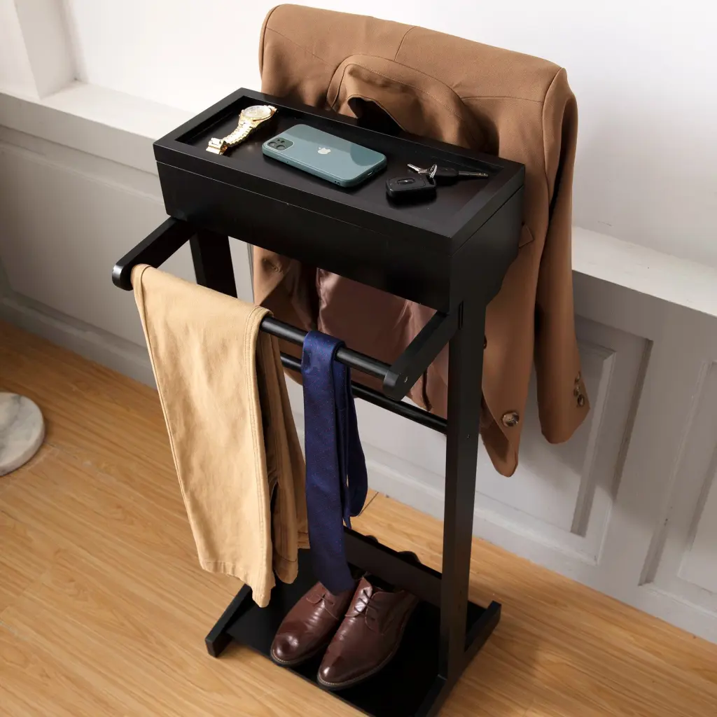 Black Travel-friendly Garment Rack Clothes Valet Stand Storage familyroom furnitures