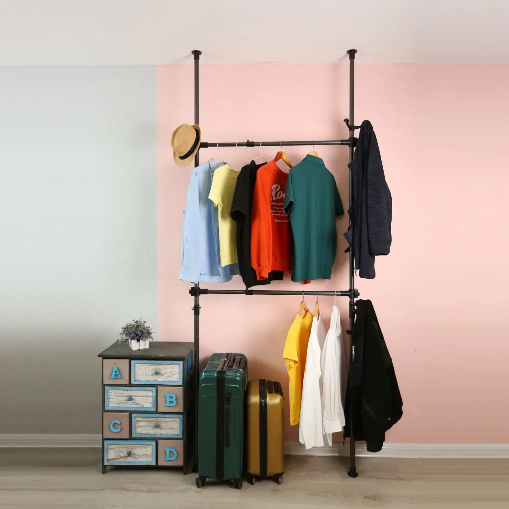 Heavy Duty Telescopic Garment Rack Movable DIY Hand Assembly No Damage rnb