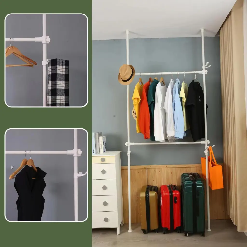 Telescopic Garment Rack Heavy Duty Movable DIY Clothes Rail No Damage rnb
