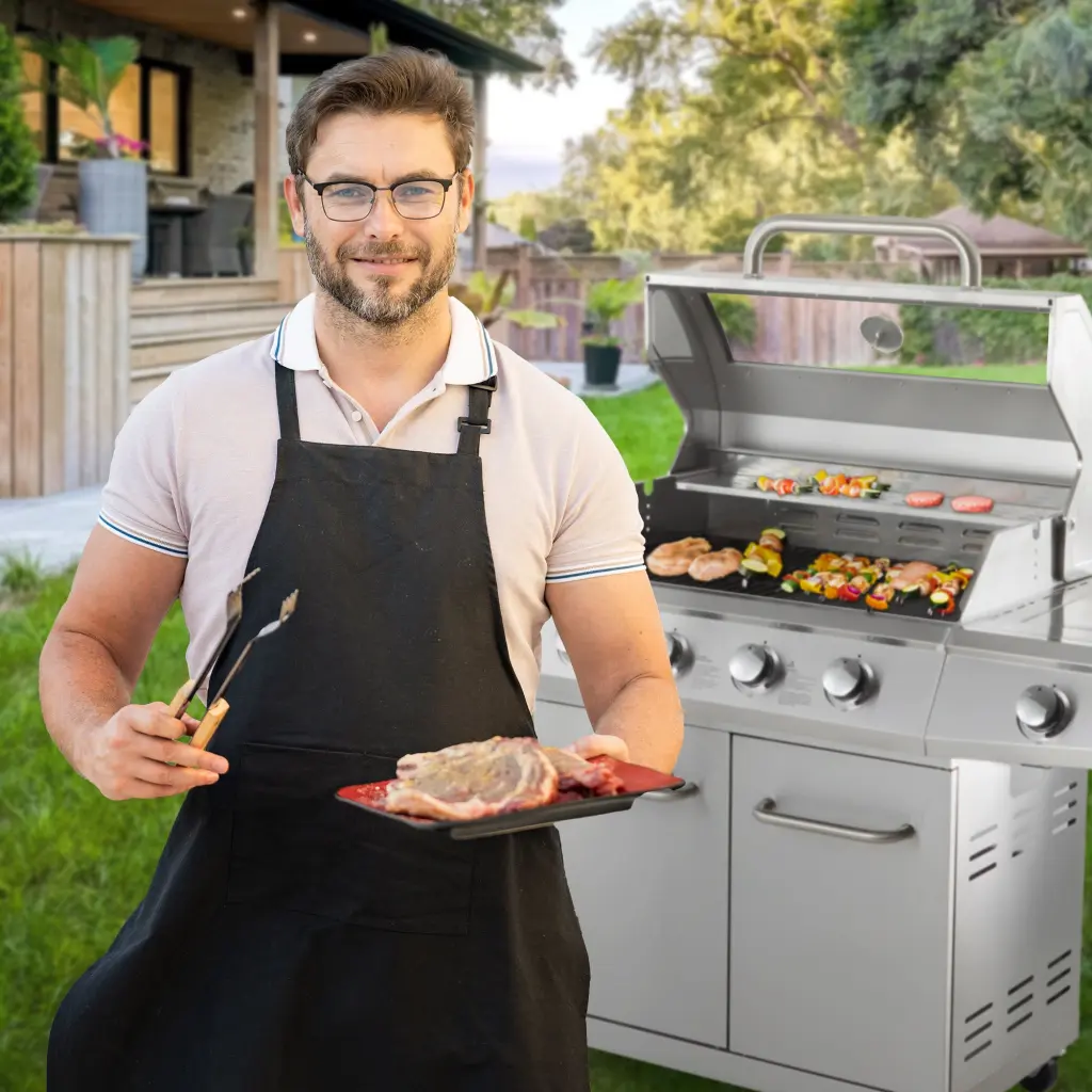 Propane Grill 4 Burner Barbecue Grill Stainless Steel Gas Grill Silver Outdoor Cooking w1953