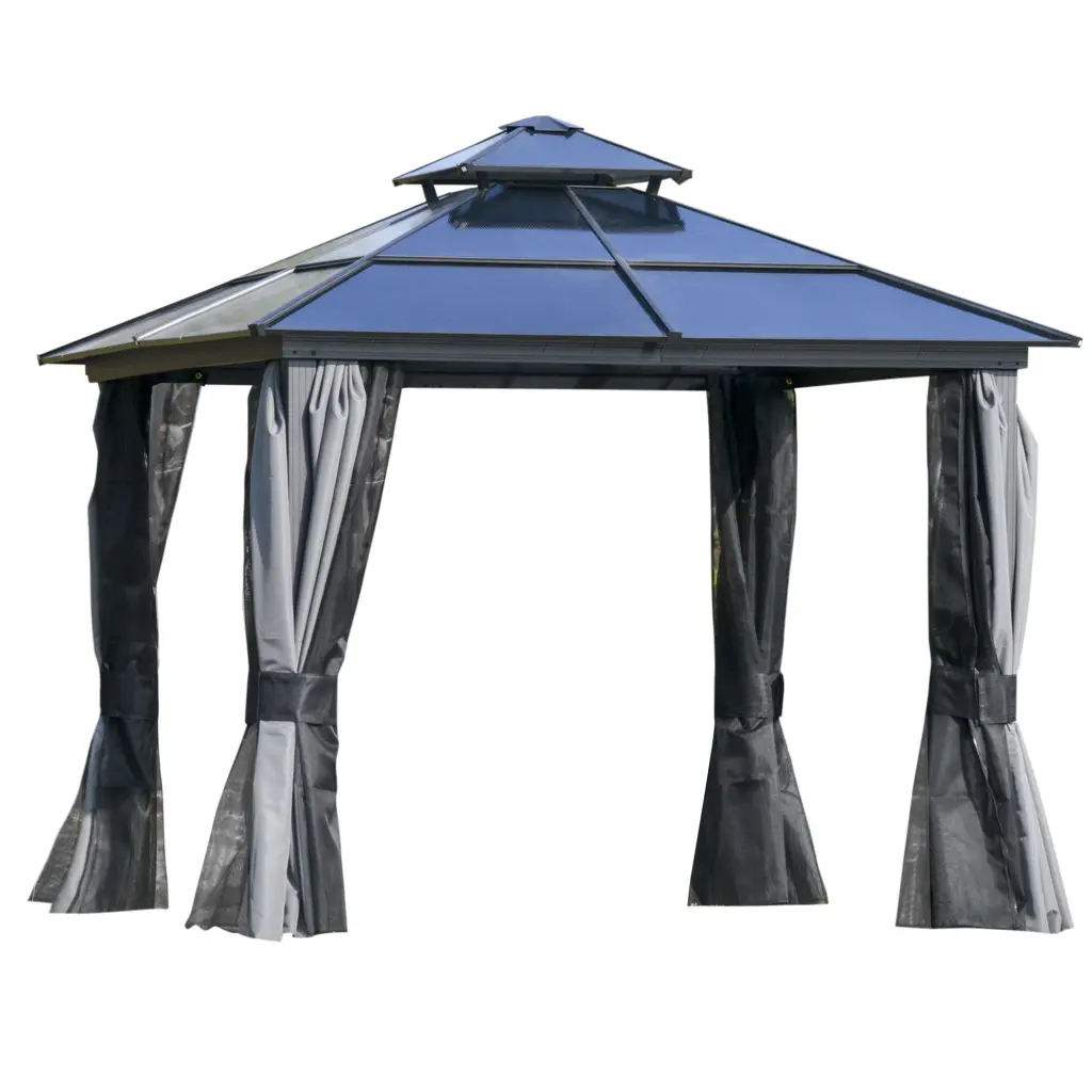10 X 10 Hardtop Gazebo Canopy Polycarbonate Double Roof Aluminum Frame Outdoor Shelter aosom business