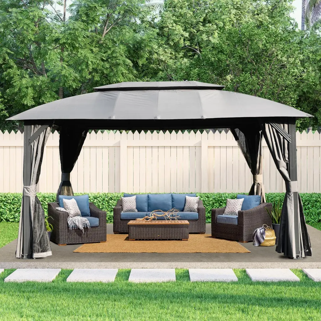 10x14Ft Outdoor Gazebo Double Roofs Privacy Curtains and Mosquito Net crefise patio life