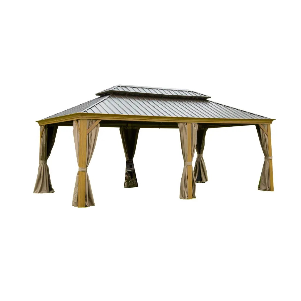 12'X18' Hardtop Gazebo Wooden Coated Aluminum Frame Canopy Galvanized Steel Roof crefise patio life