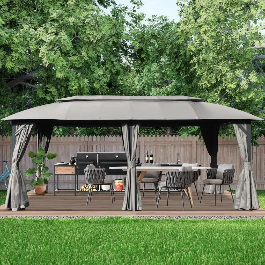 Gazebo 10x20Ft Outdoor Gazebo Double Roofs Privacy Curtains Modern Patio Shelter crefise patio life