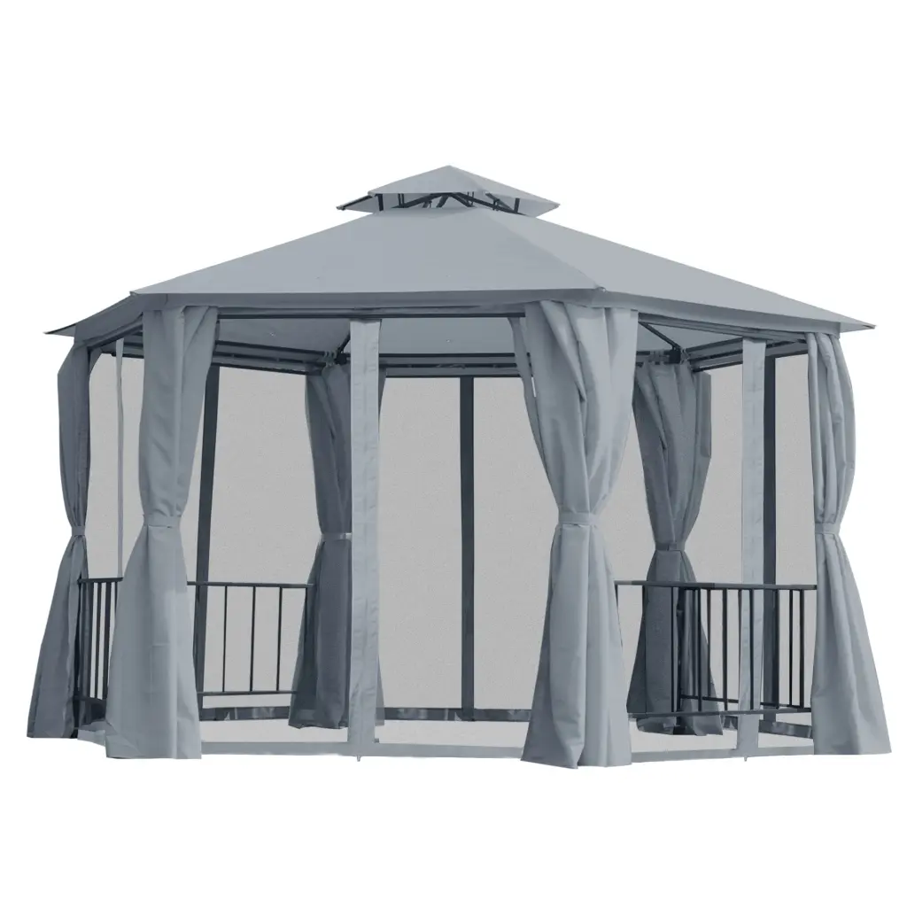 13 X 13 Patio Gazebo Double Roof Hexagon Outdoor Gazebo Canopy Shelter aosom business