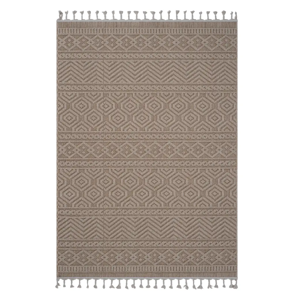 4X6 Mocha Geometric Indoor Outdoor Area Rug Mocha Polypropylene Durable Patio Carpet naar rug