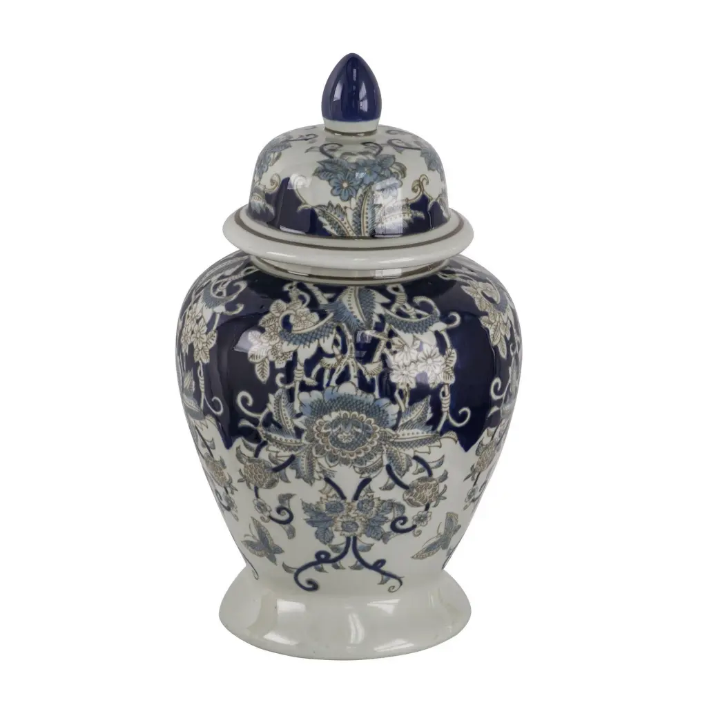 17 Inch Porcelain Ginger Jar Lid Vintage Blue And White Flower Design royal hampton