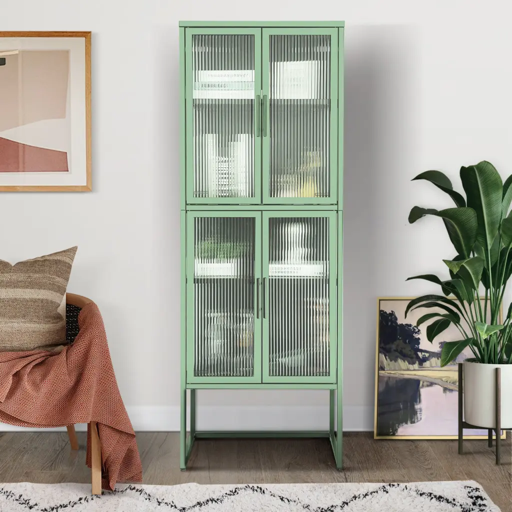 Chic 4 Door Tempered Glass Cabinet Adjustable Shelves rnb