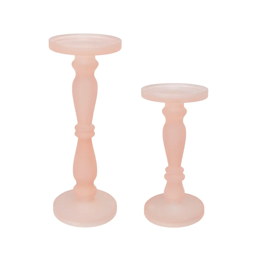 Qui 14 11 Inch Candle Holders Rose Pink Turned Pedestal Glass Set 2 royal hampton