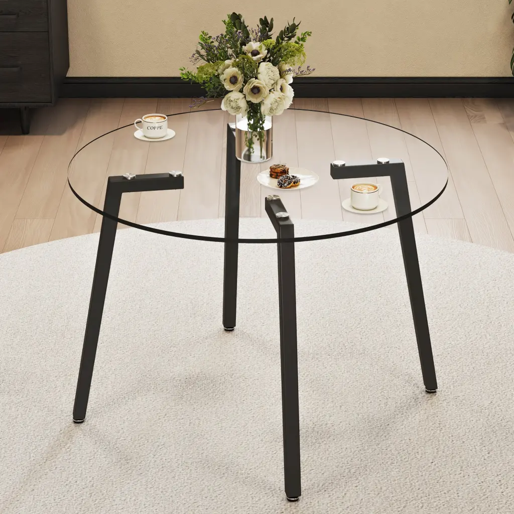 Modern Effortless Style Round Transparent Tempered Glass Table droom w-1151