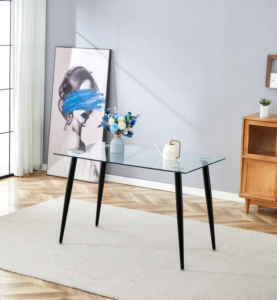 Glass Dining Table 120x70, Black Metal Leg Dining Table 4 Seats d-n furniture