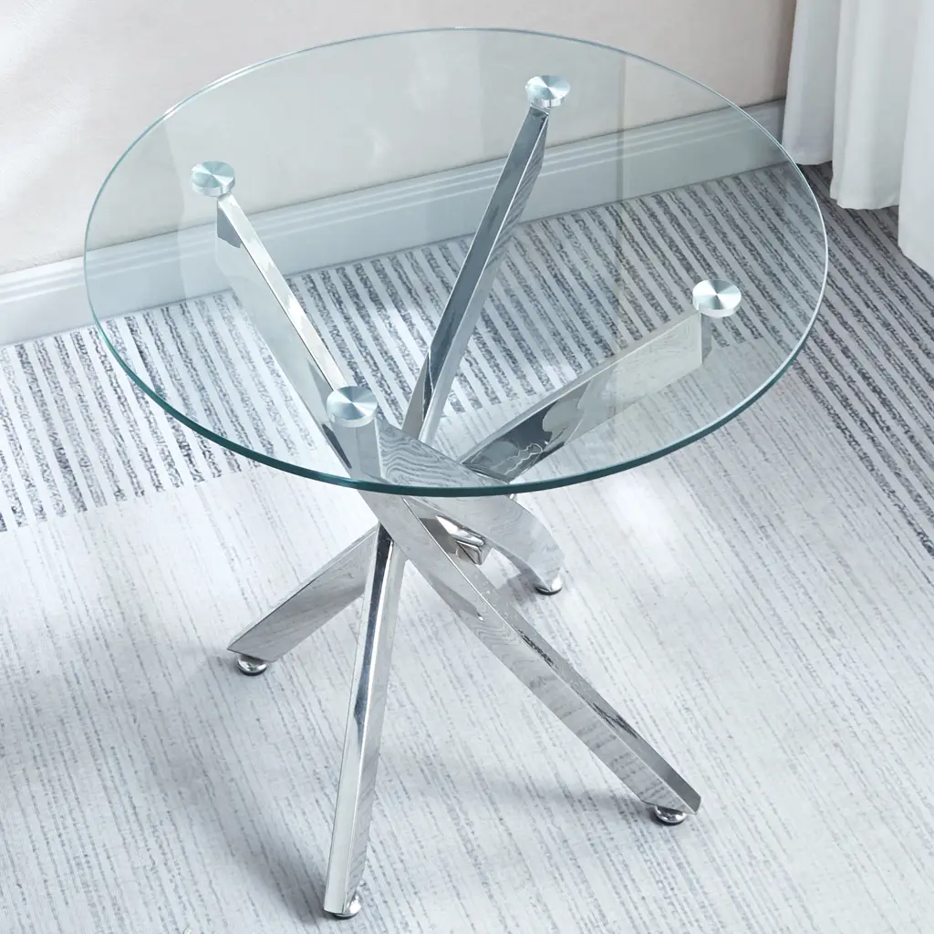 Modern Round Tempered Glass End Table Stainless Steel Legs Silver w1241 artisan furniture
