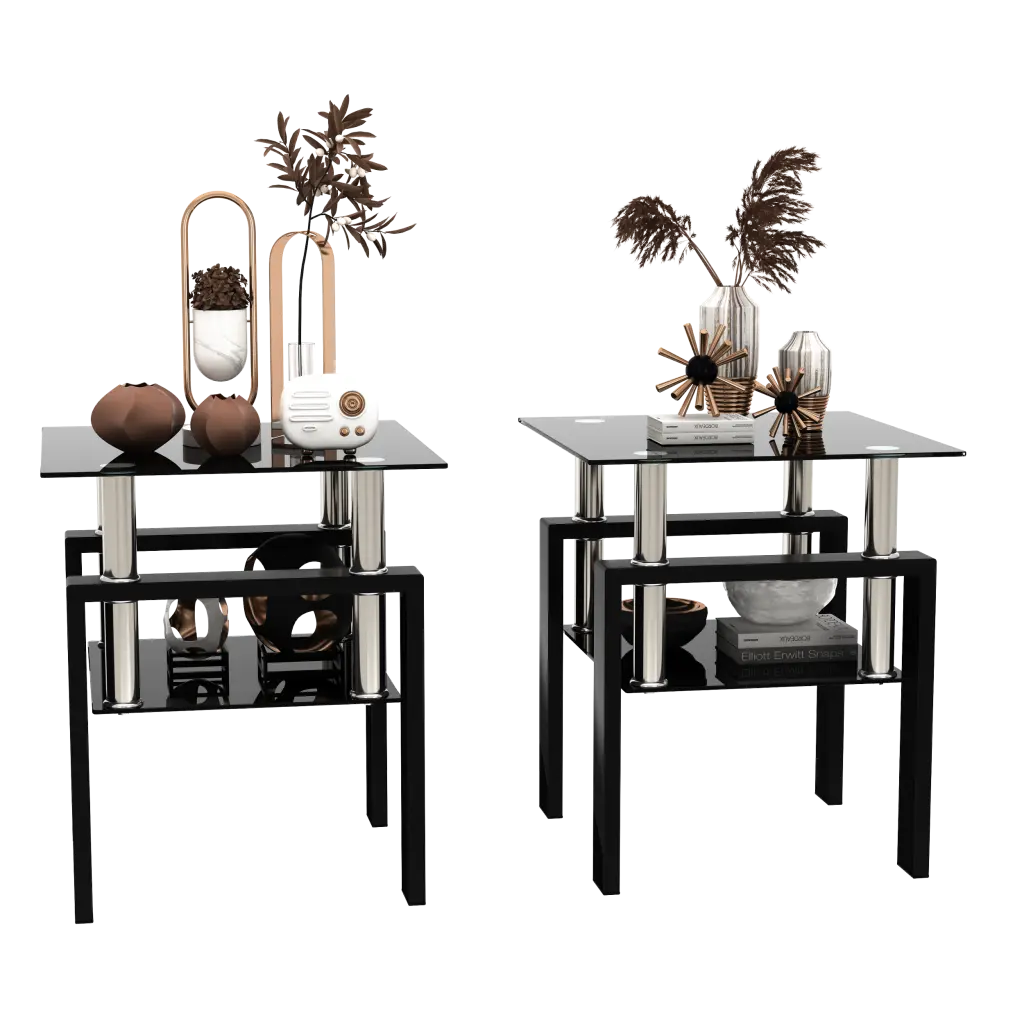 Modern Tempered Glass Coffee Table Set 2 Square End Tables Living Room jws-w241