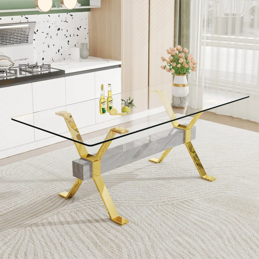 Modern Tempered Glass Dining Table Large Office Conference Table droom w-1151