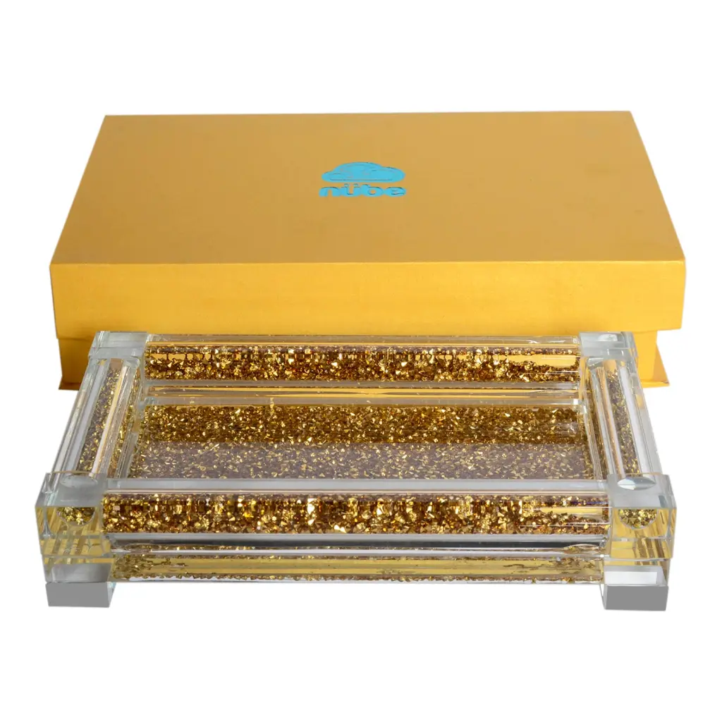 Ambrose Exquisite Small Glass Tray Gift Box Gold Glass Home Decor furnings