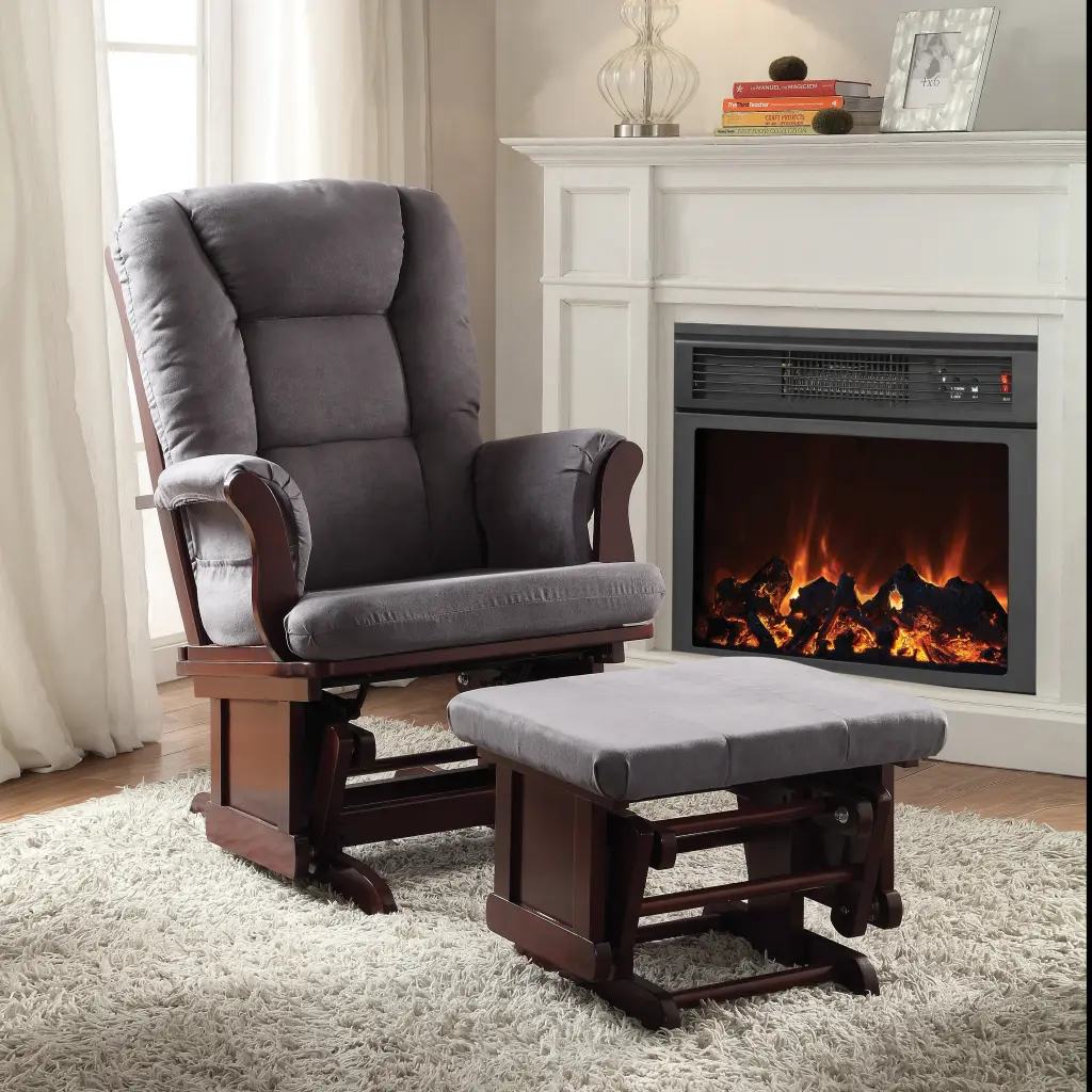 Grey And Cherry Glider Chair Ottoman Grey Brown Primary Living Space Nursery Rocker furniture max