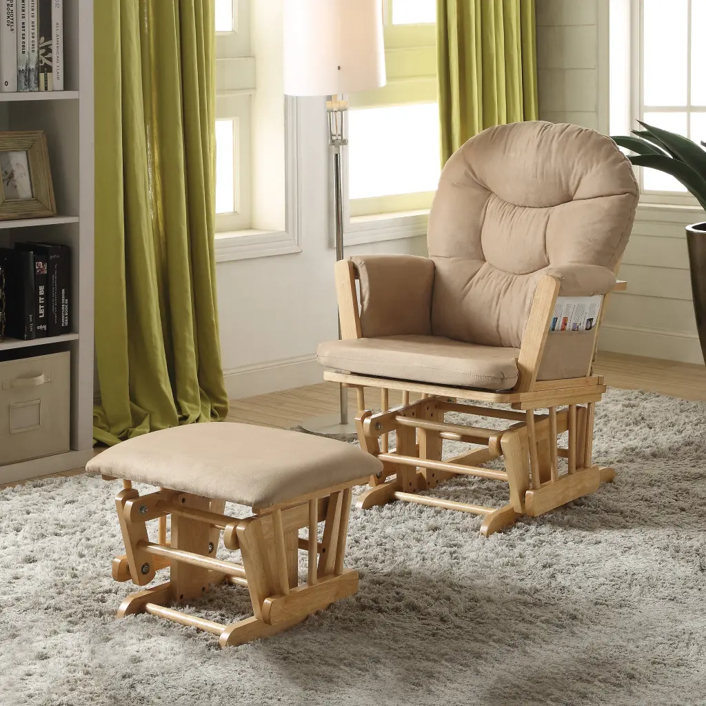 Taupe And Natural Oak 2 Piece Glider Chair And Ottoman Set Brown Nursery Chair furniture max