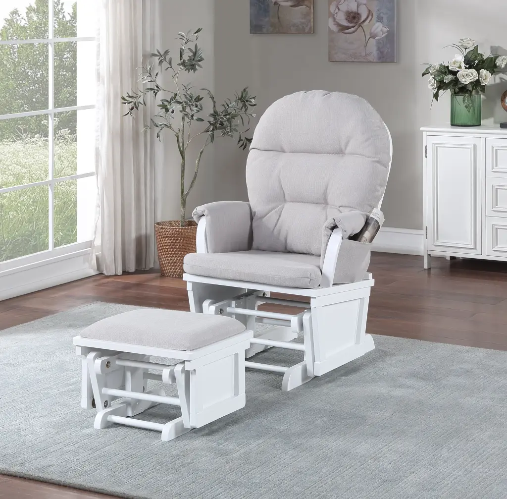 Madison Glider & Ottoman White Woven Gray Polyester Solid Wood Nursery Glider simple living