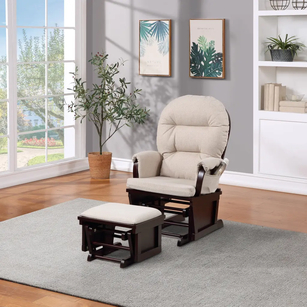 Madison Glider and Ottoman Set Espresso Polyester Solid Wood Frame simple living