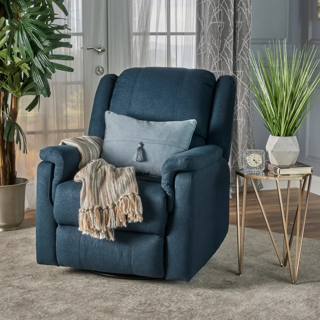 Navy Blue Fabric Glider Recliner Swivel Function nh-inmax