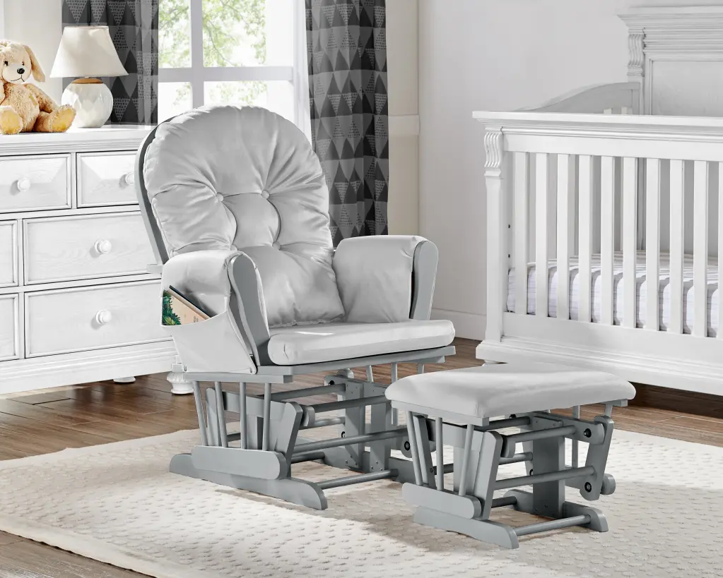 Mason Glider And Ottoman Gray Wood And Light Gray Fabric Comfortable Nursery Furniture simple living