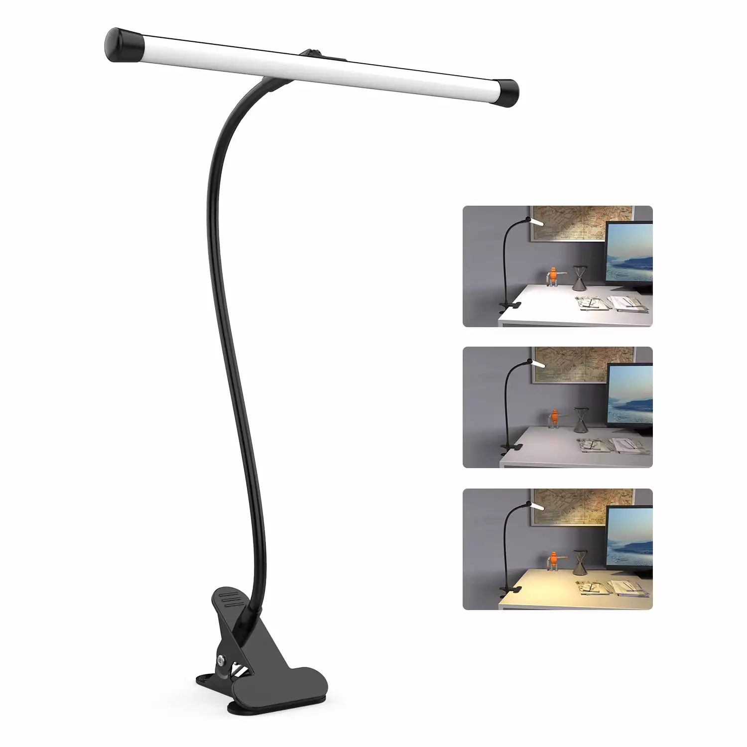 YOUKOYI LED Desk Lamp Clamp Flexible Gooseneck Arm Drafting Table Lamp 10 Brightness Levels 3 Color Modes USB Powered